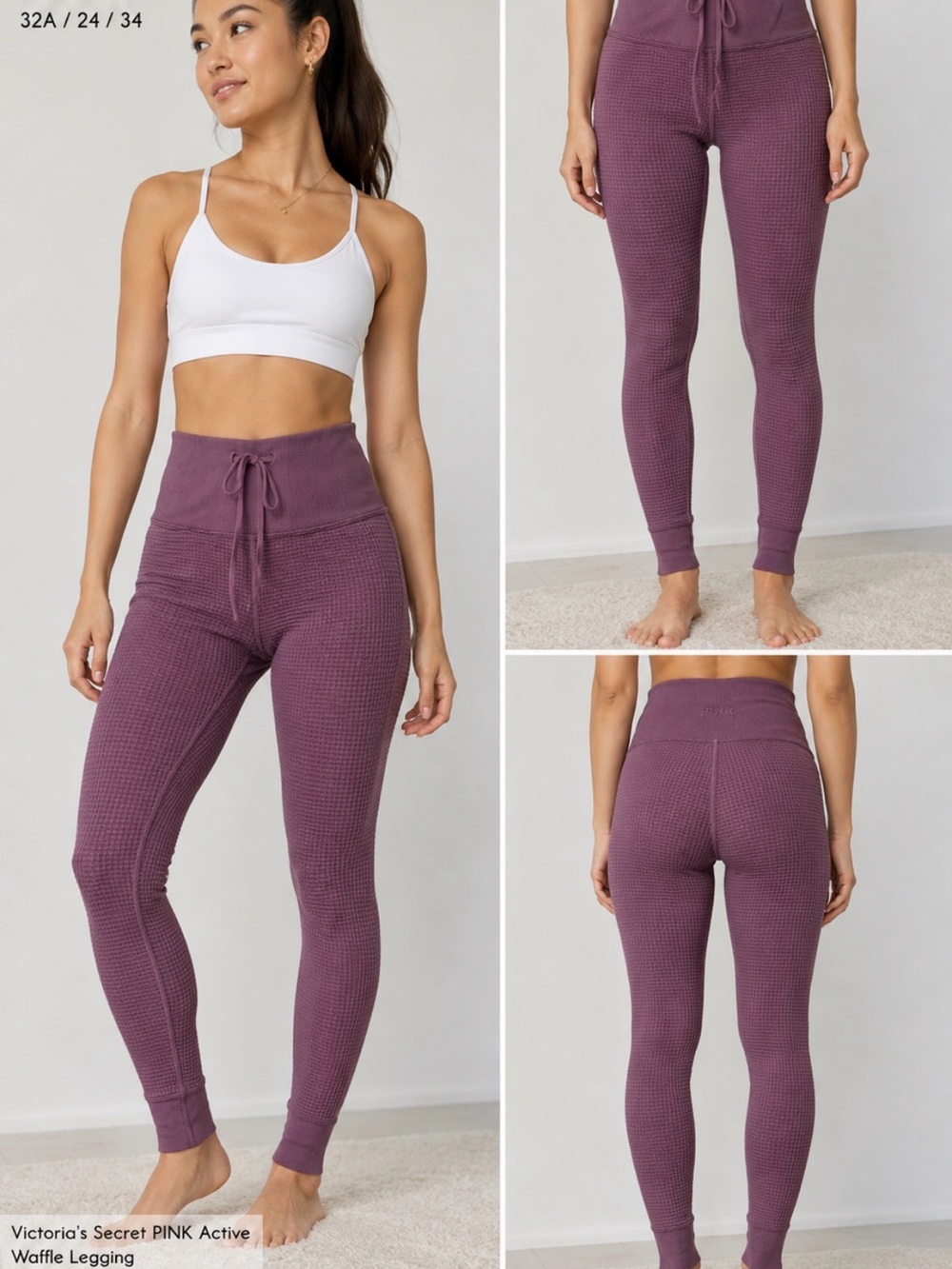 PINK Victoria's Secret Waffle High-Rise Leggings in Plum